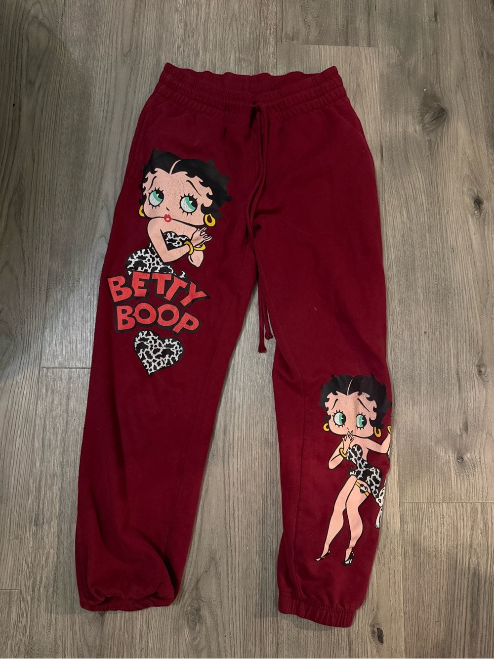Betty Boop Burgundy Joggers with Character Prints
